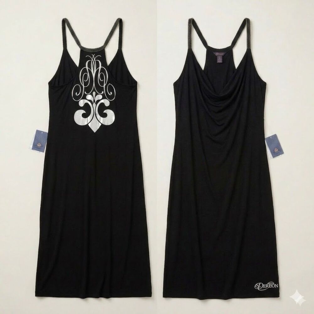 Vintage Dereon NWT Black Logo Dress Size XL Sporty Y2K Clubwear Beyoncé Archive